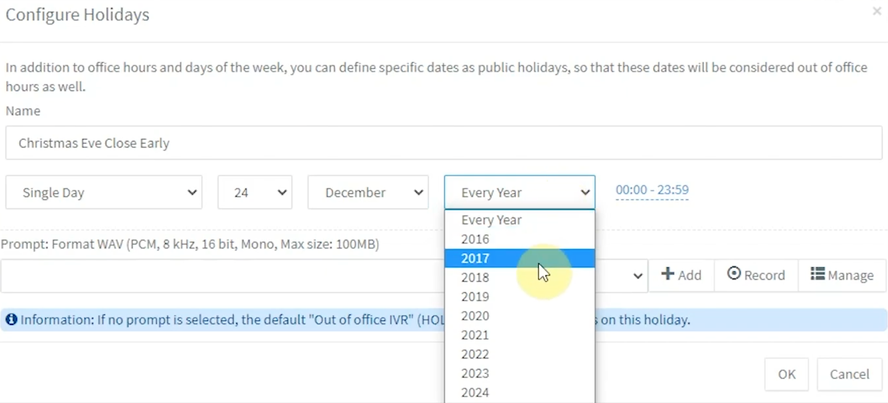 » Configuring Office Hours & Holidays in the 3CX Management Console